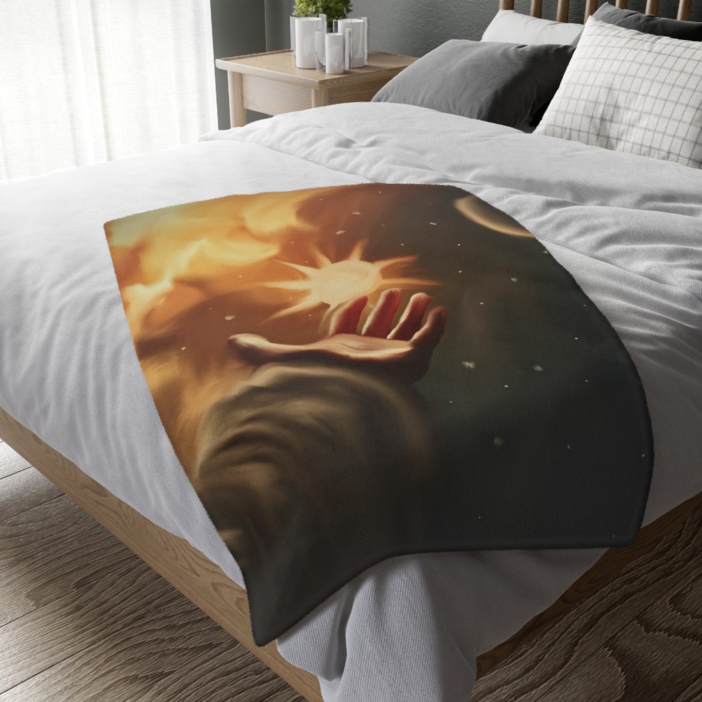 Cosmic Hand Velveteen Throw Blanket — Soft Microfiber Two-Sided Space Art