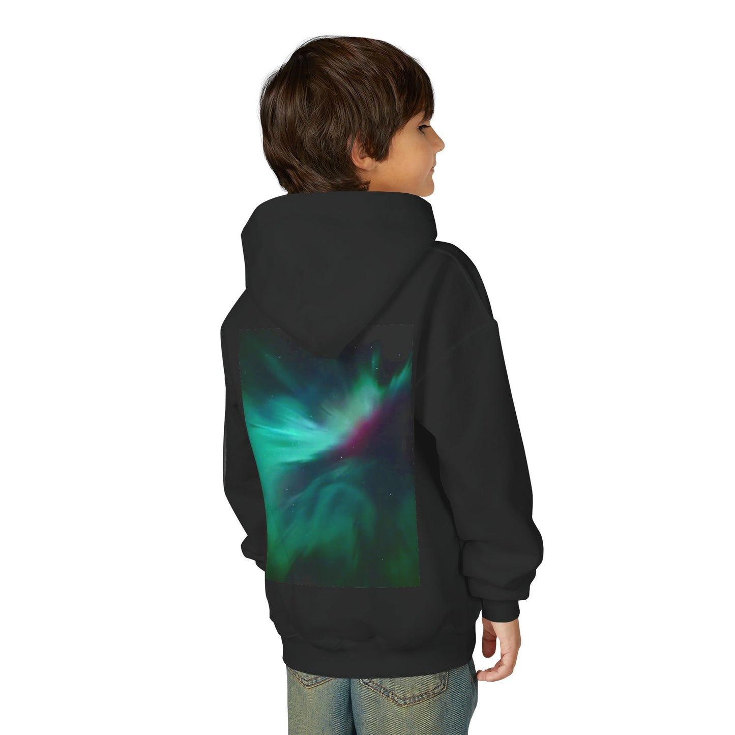 Youth Hoodie with Northern Lights Aurora Print