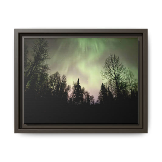 Aurora Forest Matte Canvas Framed Wall Art — Northern Lights Landscape