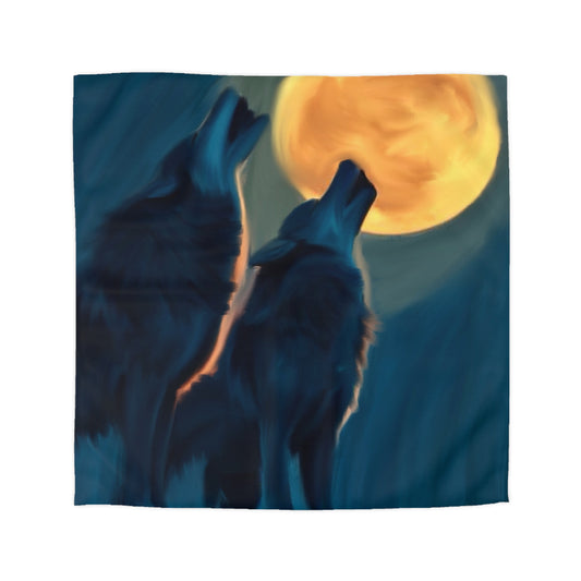 Howling Wolf Moon Duvet Cover — Midnight Wildlife Microfiber Bedding