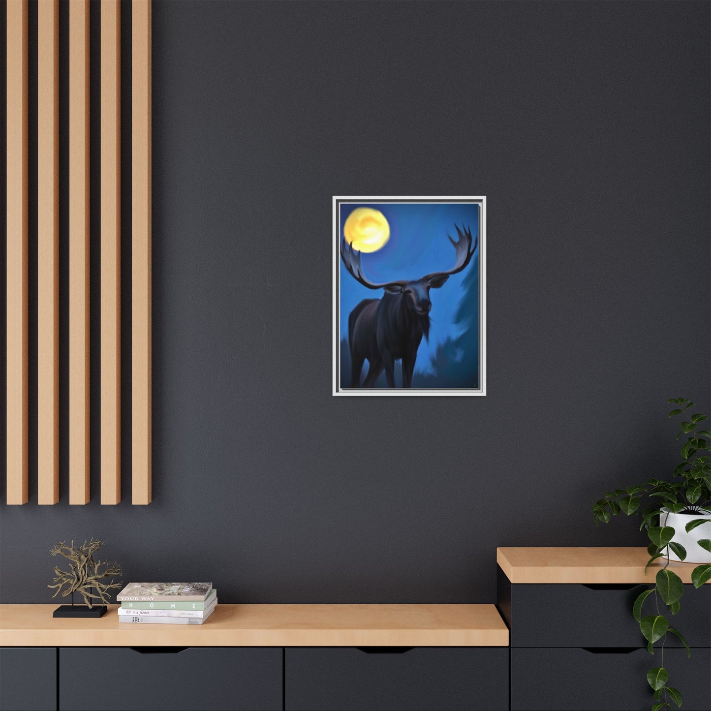 Framed Moose Moon Matte Canvas Wall Art