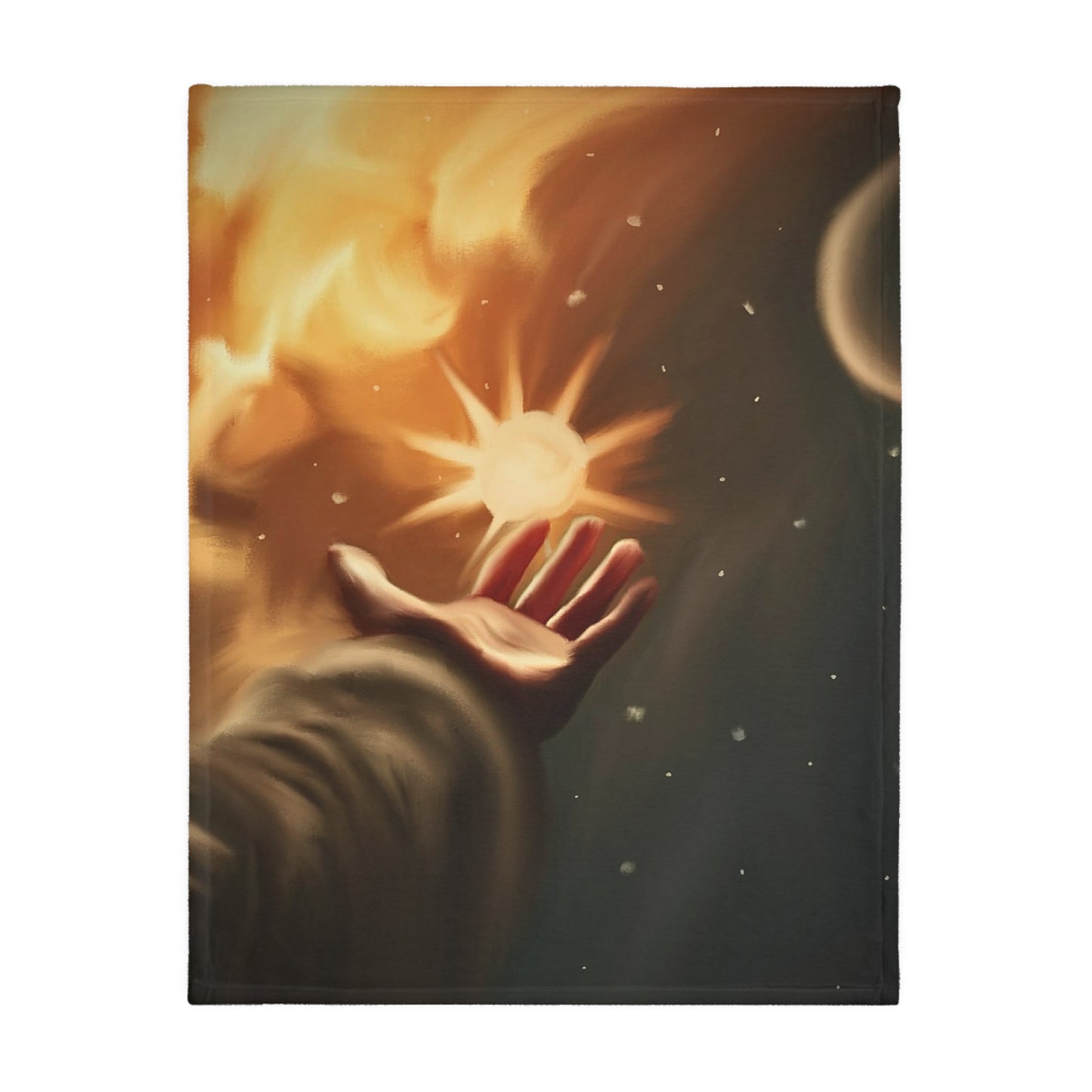 Cosmic Hand Velveteen Throw Blanket — Soft Microfiber Two-Sided Space Art