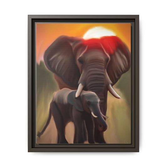 Elephant Sunset Matte Canvas Print (Framed)