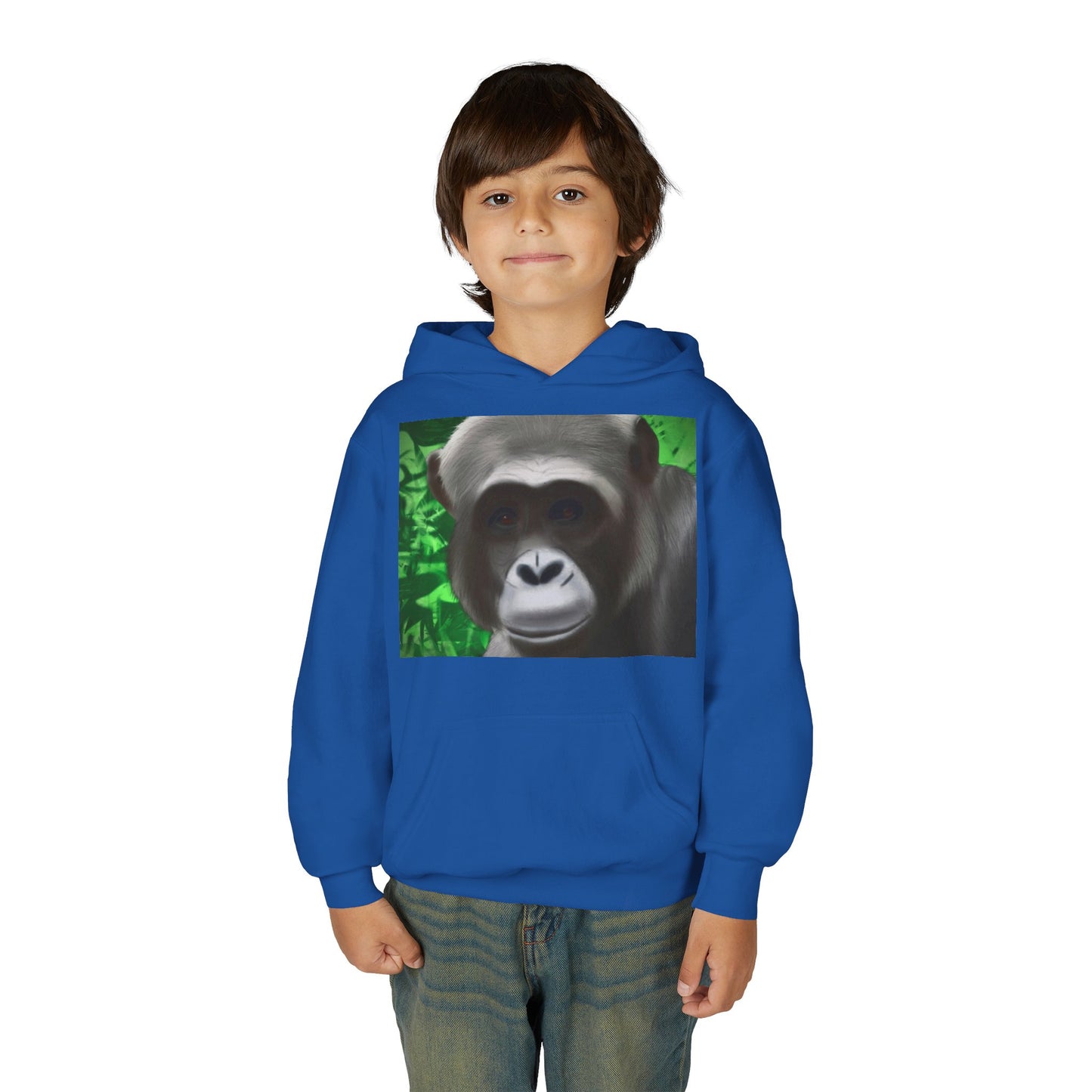 Gorilla Portrait Youth Hoodie — Cute Chimp Face Sweatshirt for Kids