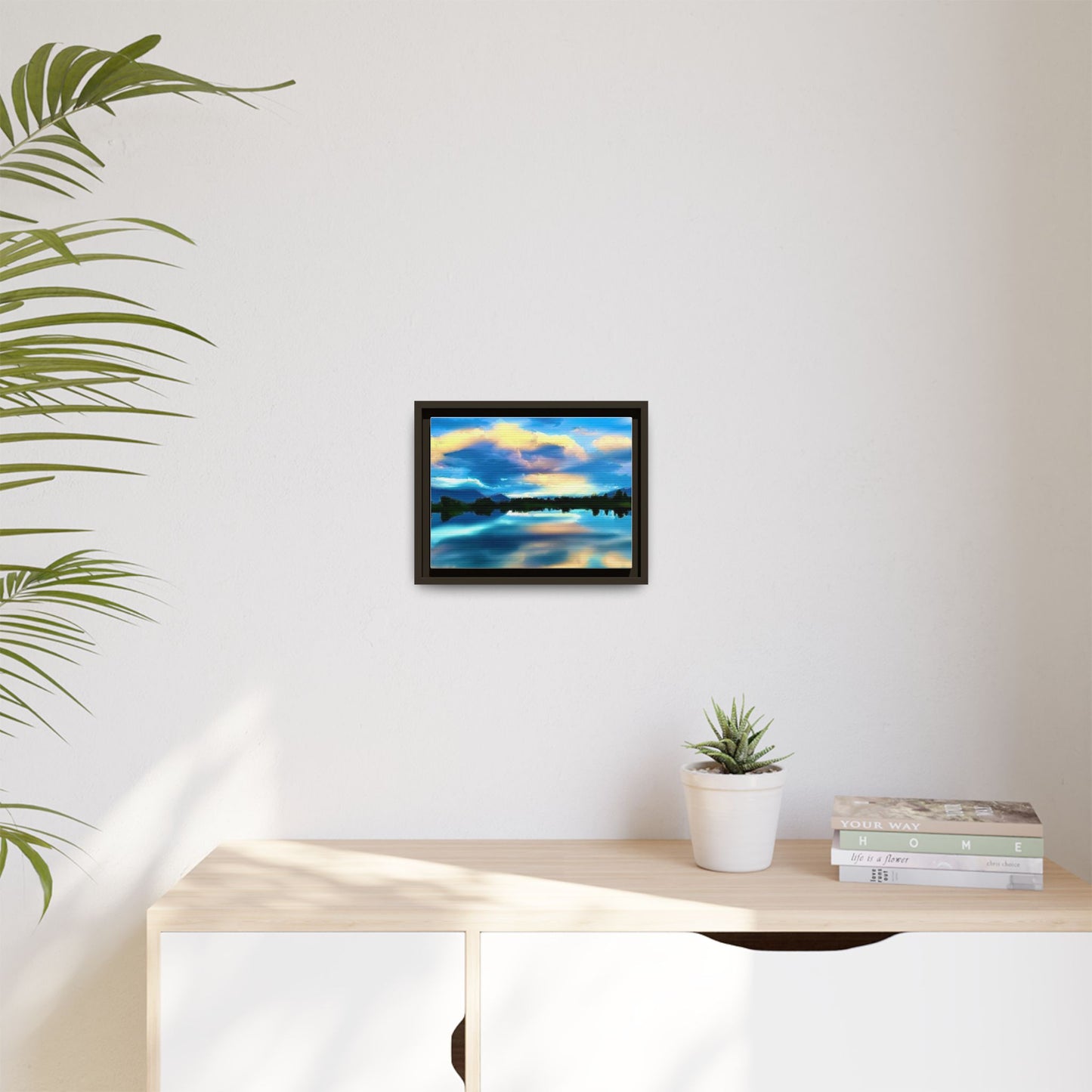 Framed Matte Canvas Wall Art — Tranquil Lake Sunrise Landscape