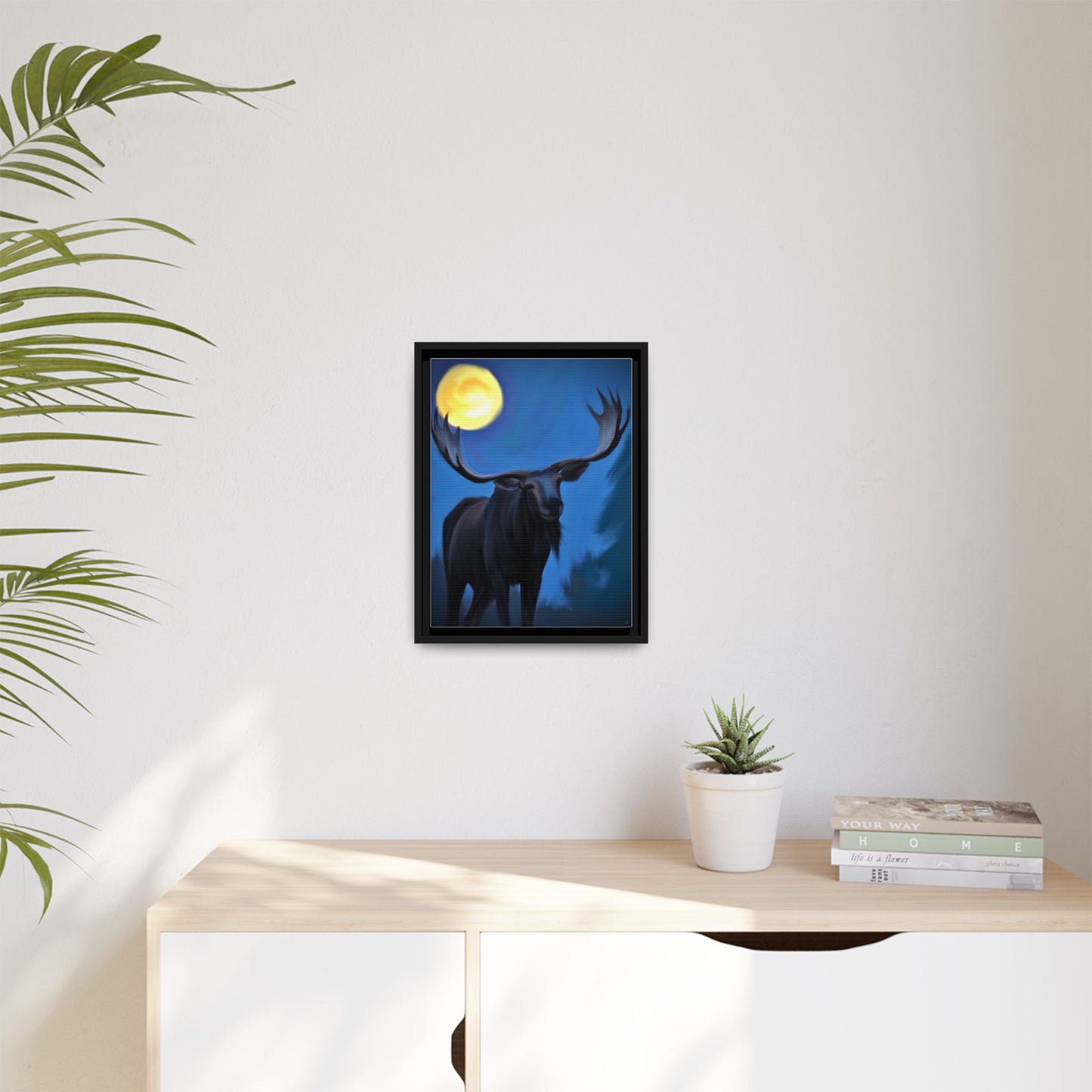 Framed Moose Moon Matte Canvas Wall Art