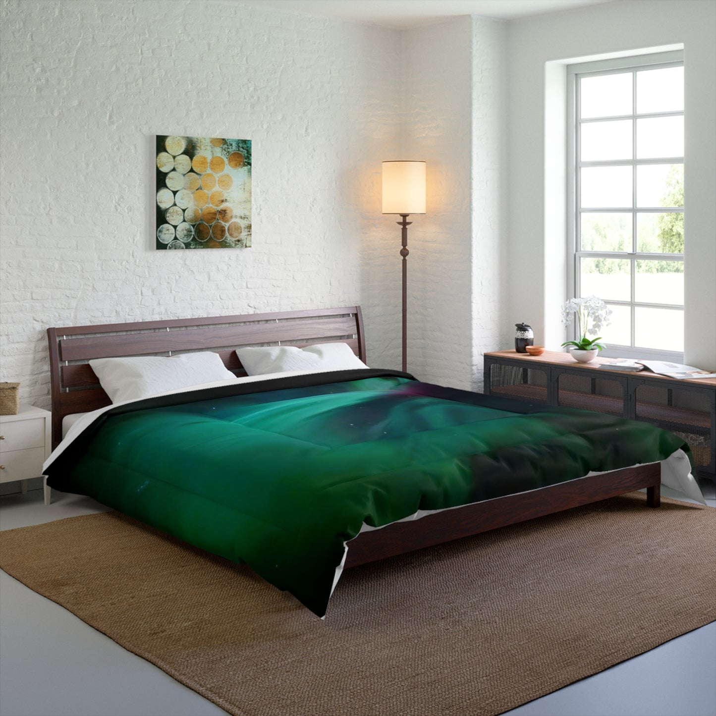 Aurora Night Sky Comforter - Green Northern Lights Bedding