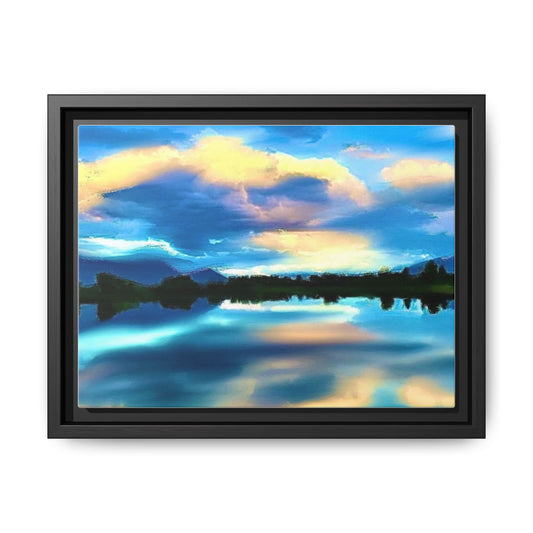 Framed Matte Canvas Wall Art — Tranquil Lake Sunrise Landscape