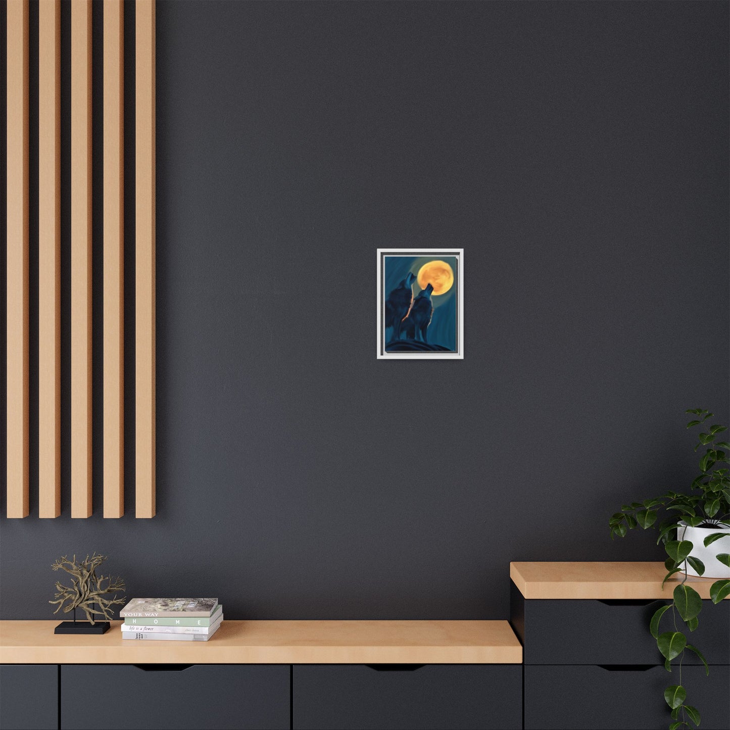 Howling Wolves at Moon Matte Canvas - Framed Wall Art