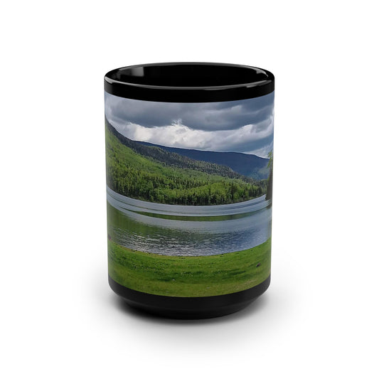 Lake View Black 15oz Mug — Scenic Mountain & Lake Coffee Cup