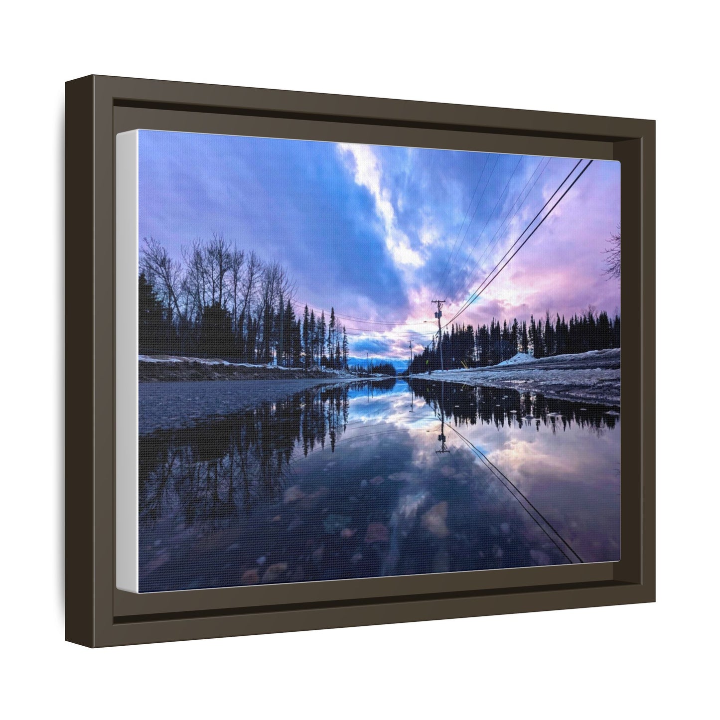Framed Matte Canvas Print — Winter Lake Sunset Landscape