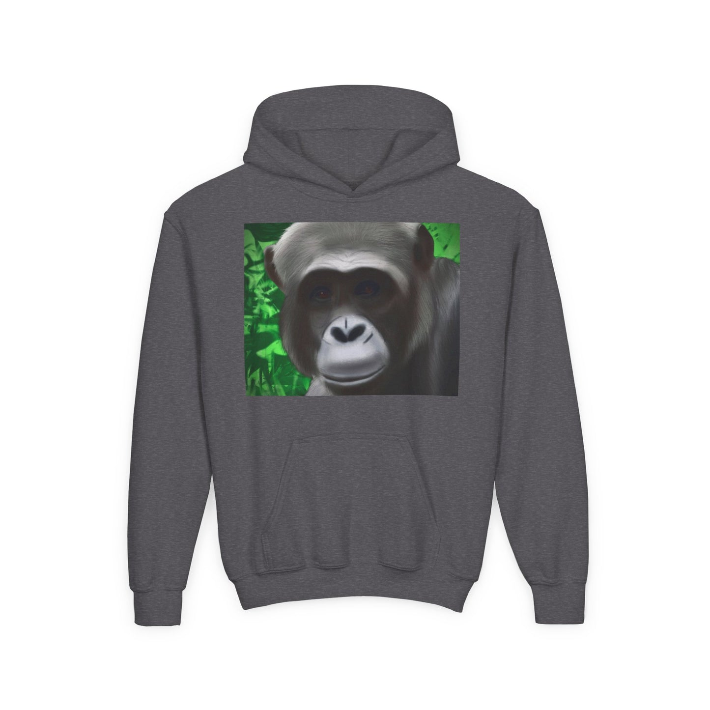 Gorilla Portrait Youth Hoodie — Cute Chimp Face Sweatshirt for Kids