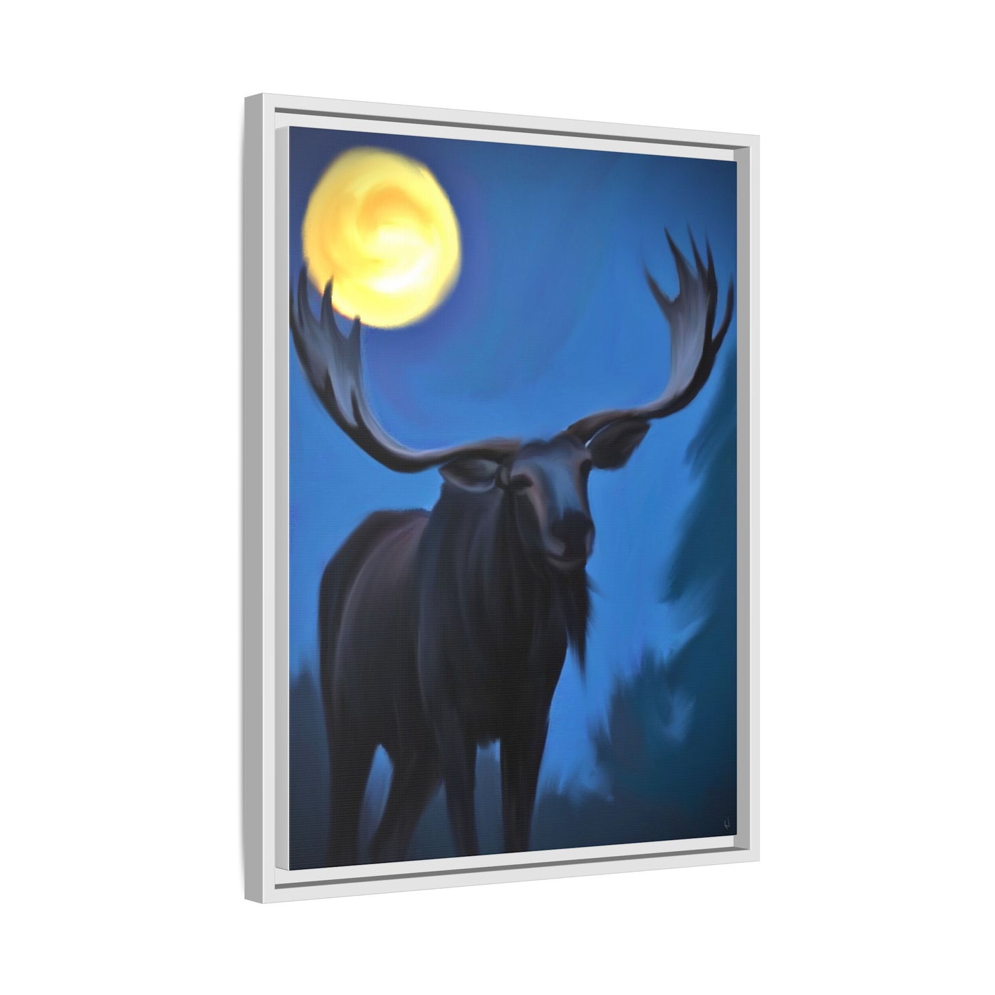 Framed Moose Moon Matte Canvas Wall Art