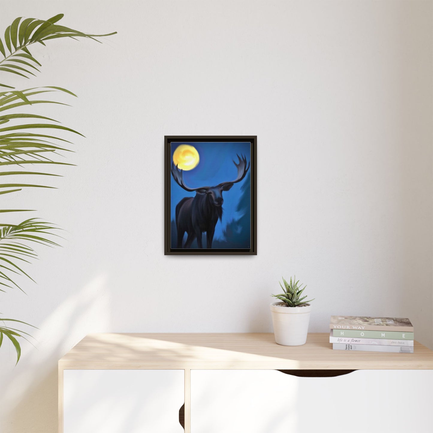 Framed Moose Moon Matte Canvas Wall Art