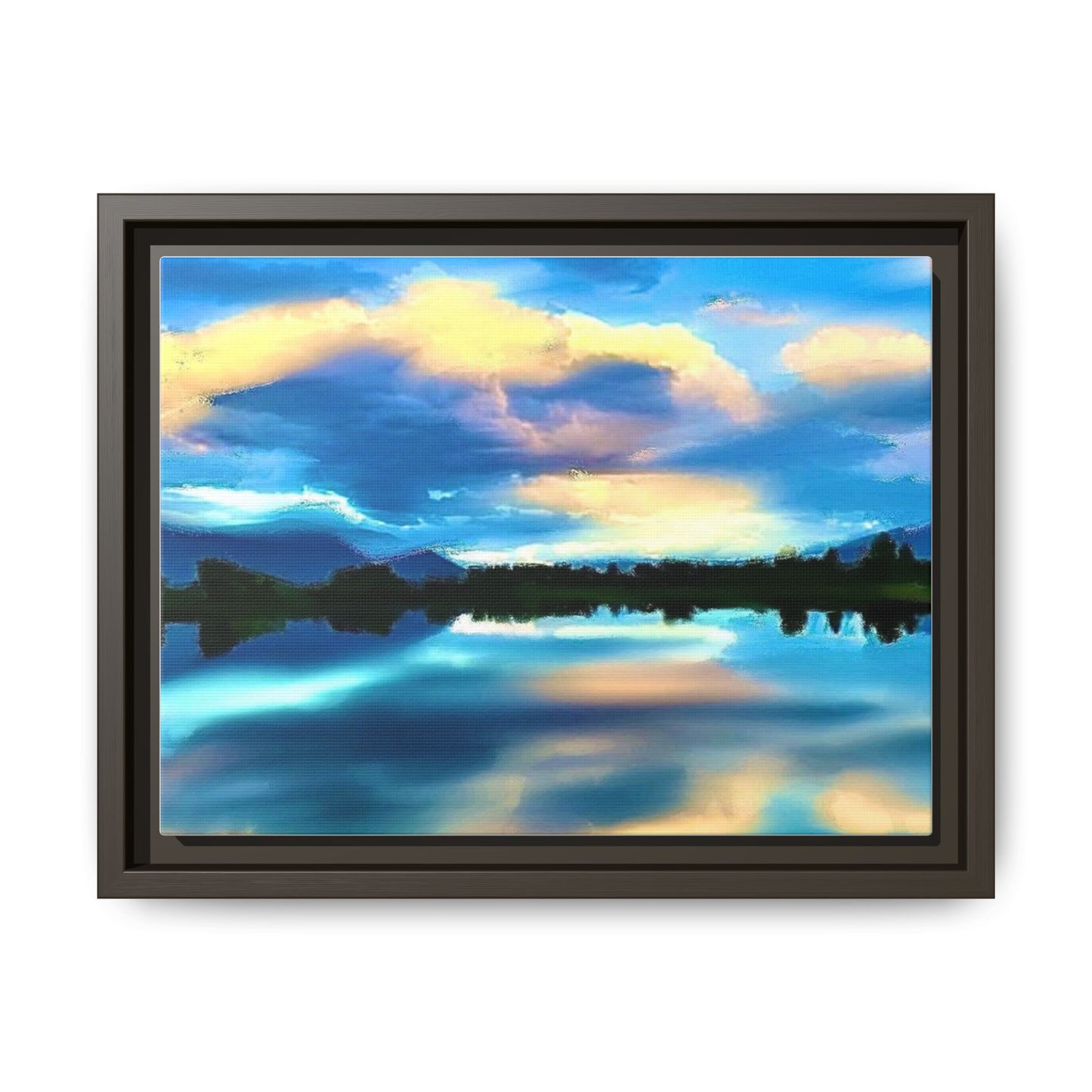 Framed Matte Canvas Wall Art — Tranquil Lake Sunrise Landscape