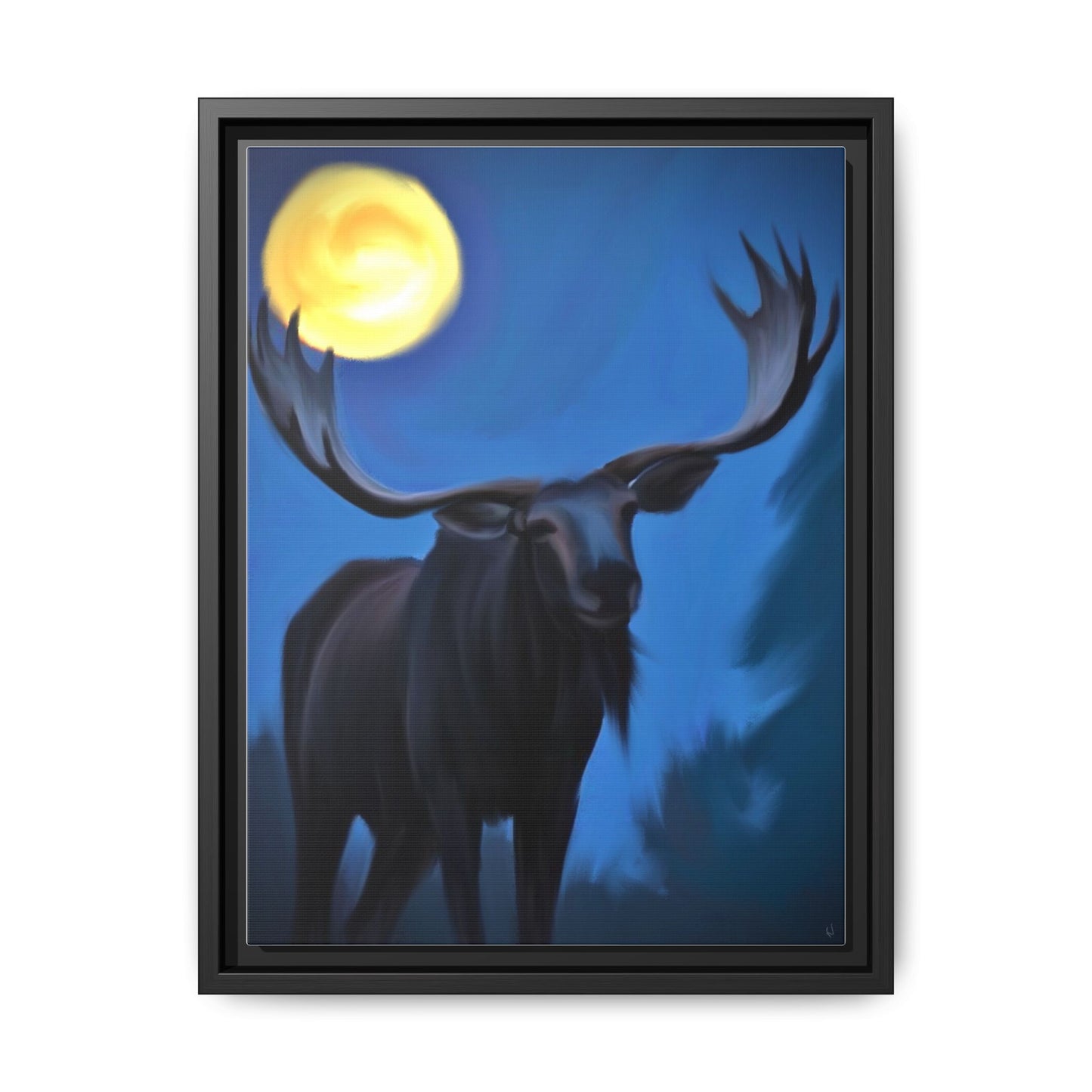 Framed Moose Moon Matte Canvas Wall Art