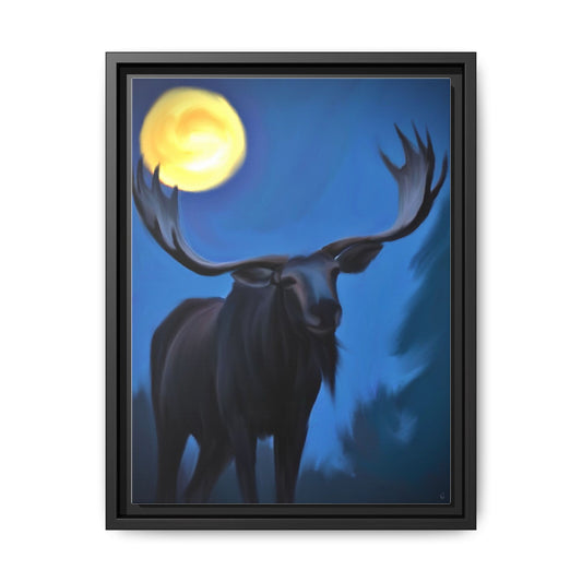 Framed Moose Moon Matte Canvas Wall Art