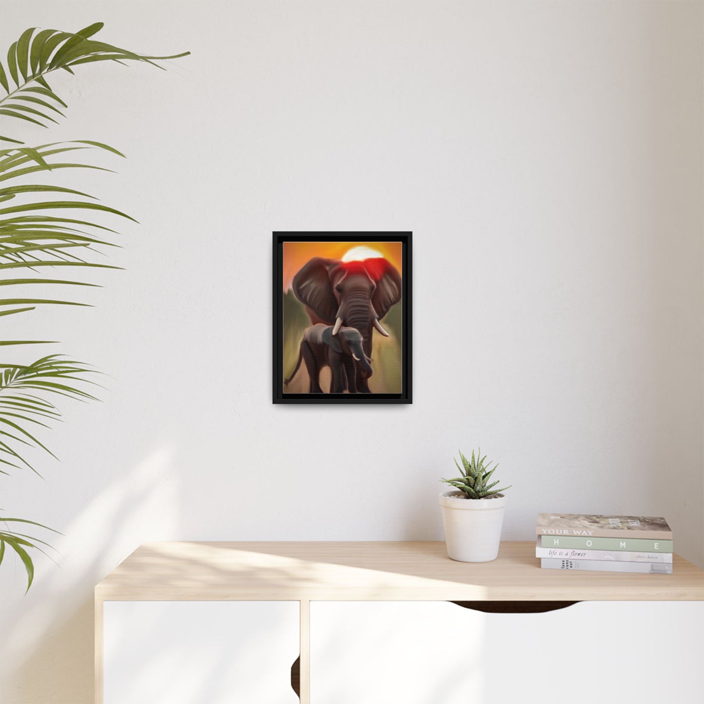 Elephant Sunset Matte Canvas Print (Framed)
