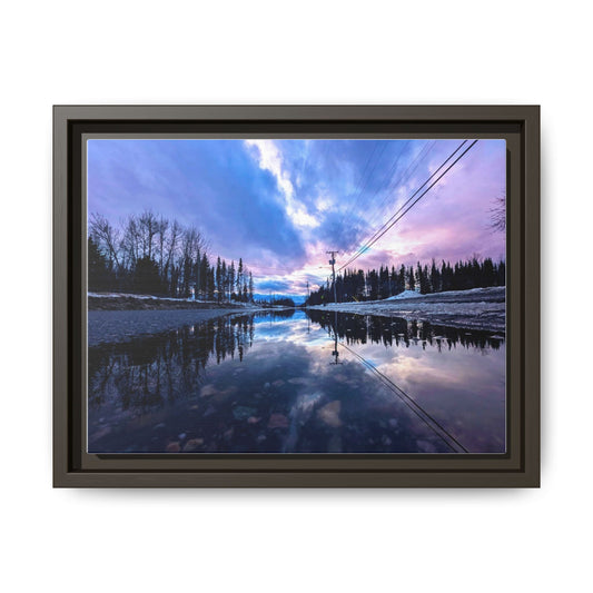 Framed Matte Canvas Print — Winter Lake Sunset Landscape