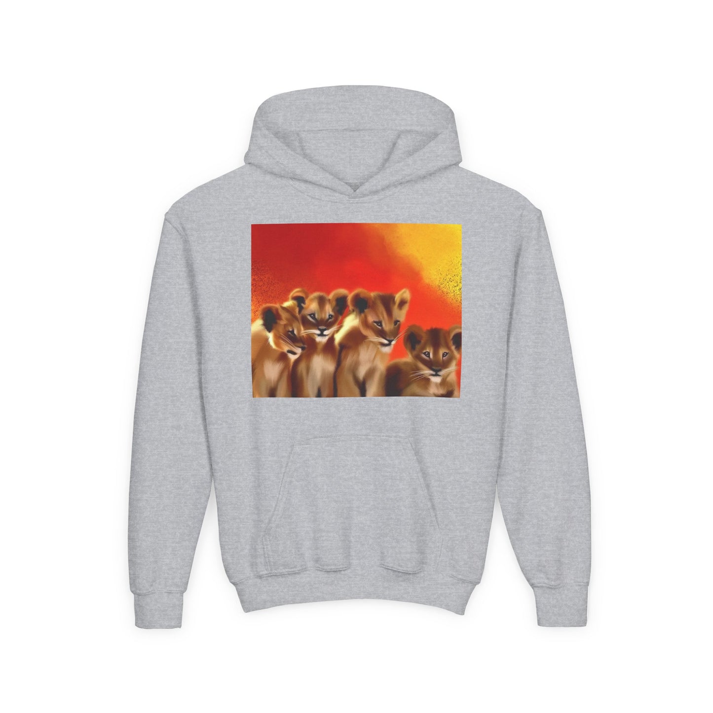 Youth Hoodie — Cute Lion Cub Pack Graphic (Sunset Colors)