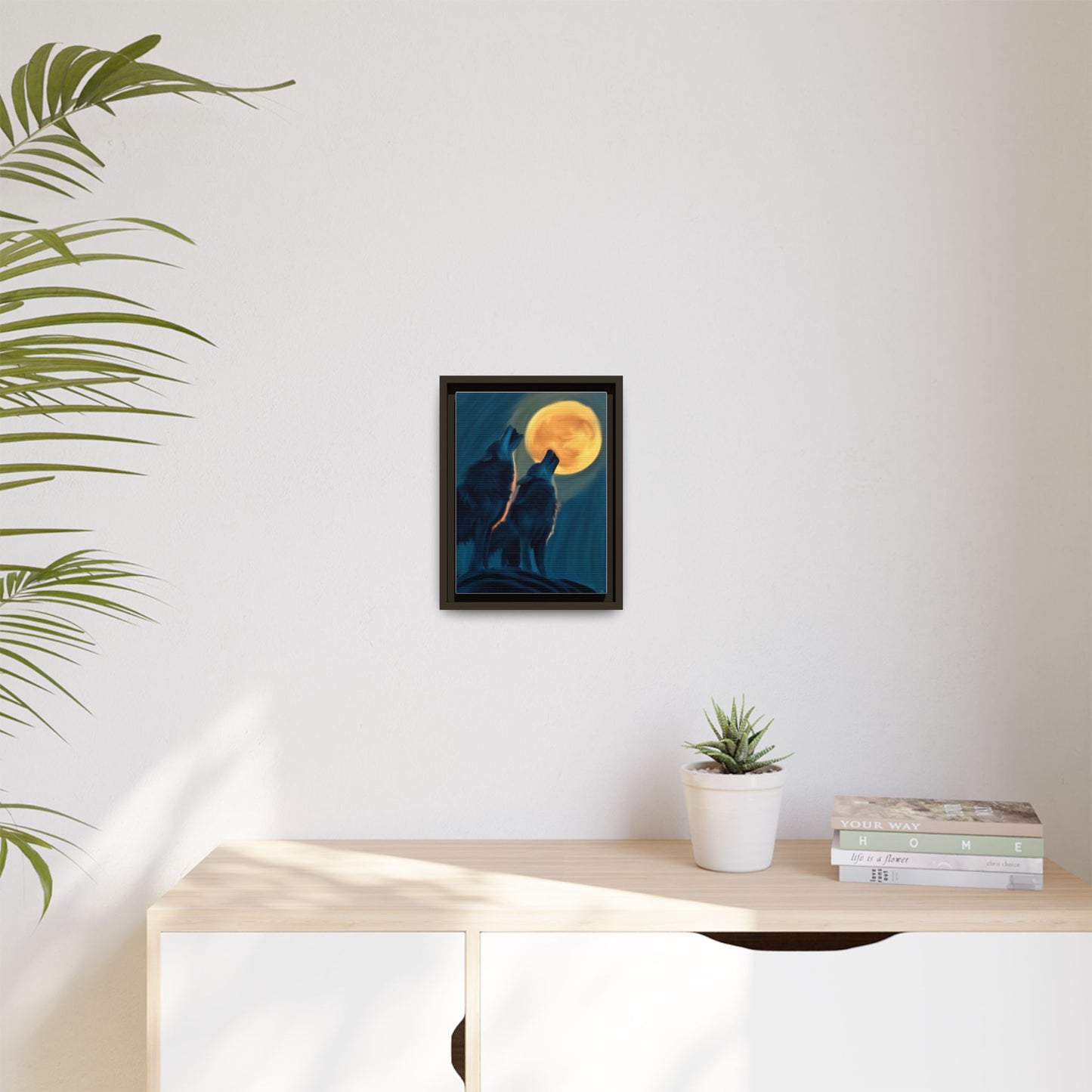 Howling Wolves at Moon Matte Canvas - Framed Wall Art