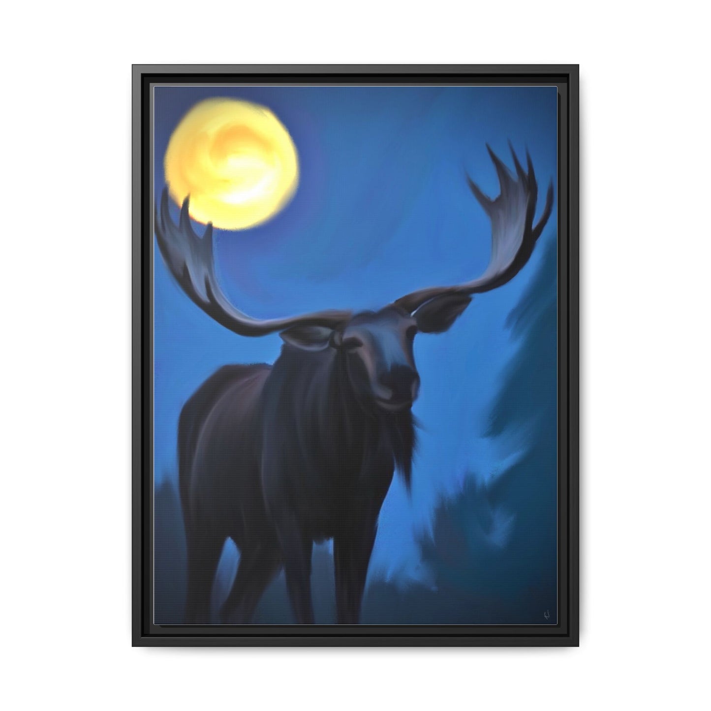 Framed Moose Moon Matte Canvas Wall Art