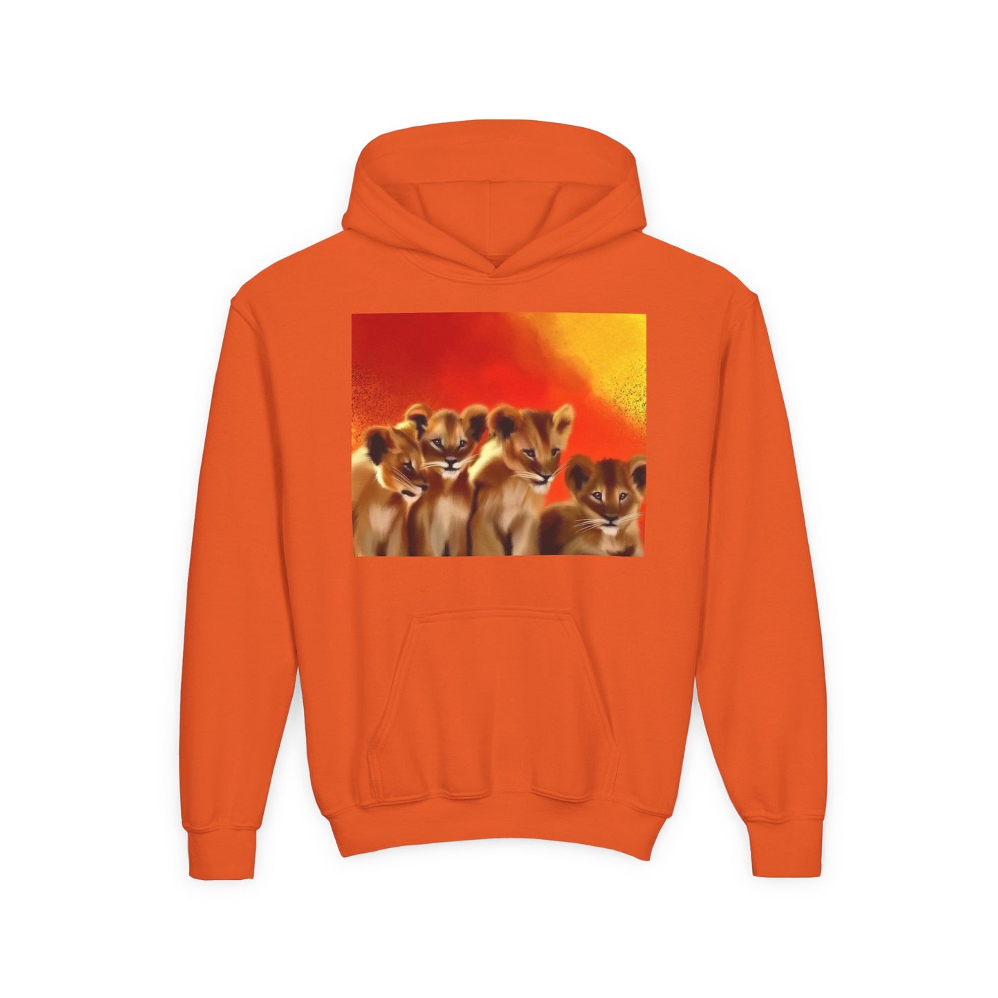 Youth Hoodie — Cute Lion Cub Pack Graphic (Sunset Colors)