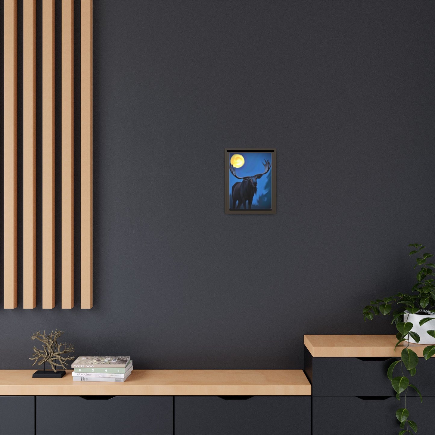Framed Moose Moon Matte Canvas Wall Art
