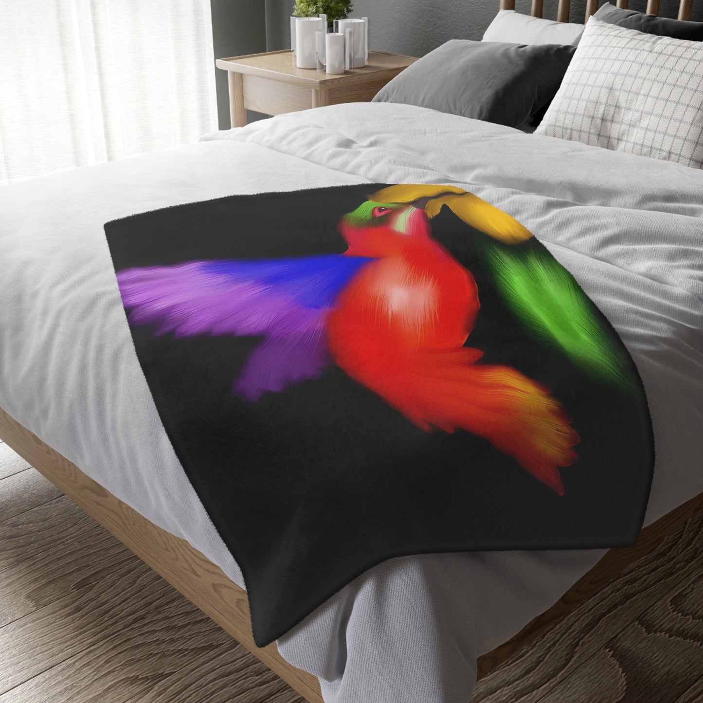 Colorful Hummingbird Velveteen Throw Blanket — Soft Microfiber, Two-Sided Print