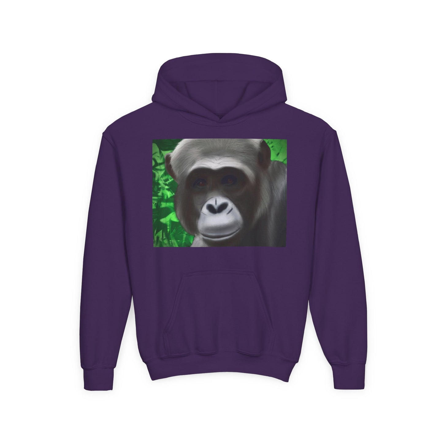 Gorilla Portrait Youth Hoodie — Cute Chimp Face Sweatshirt for Kids