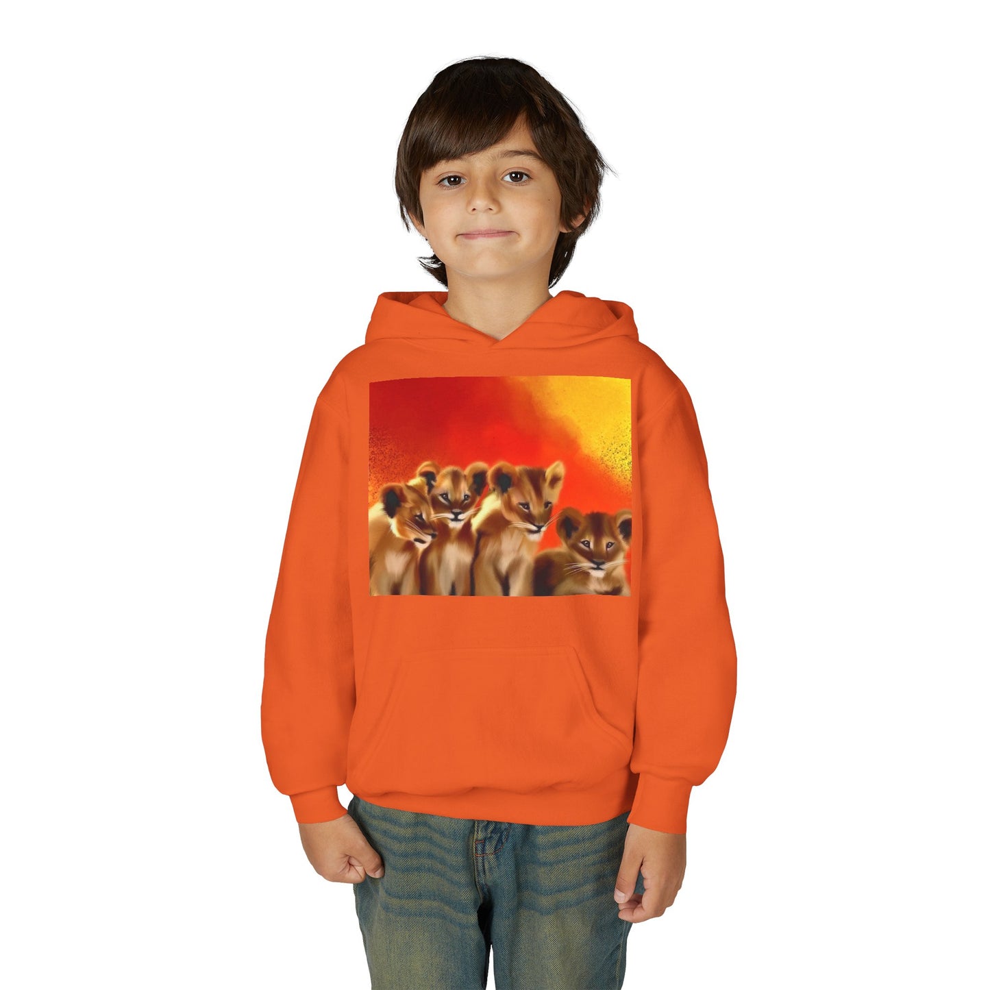 Youth Hoodie — Cute Lion Cub Pack Graphic (Sunset Colors)