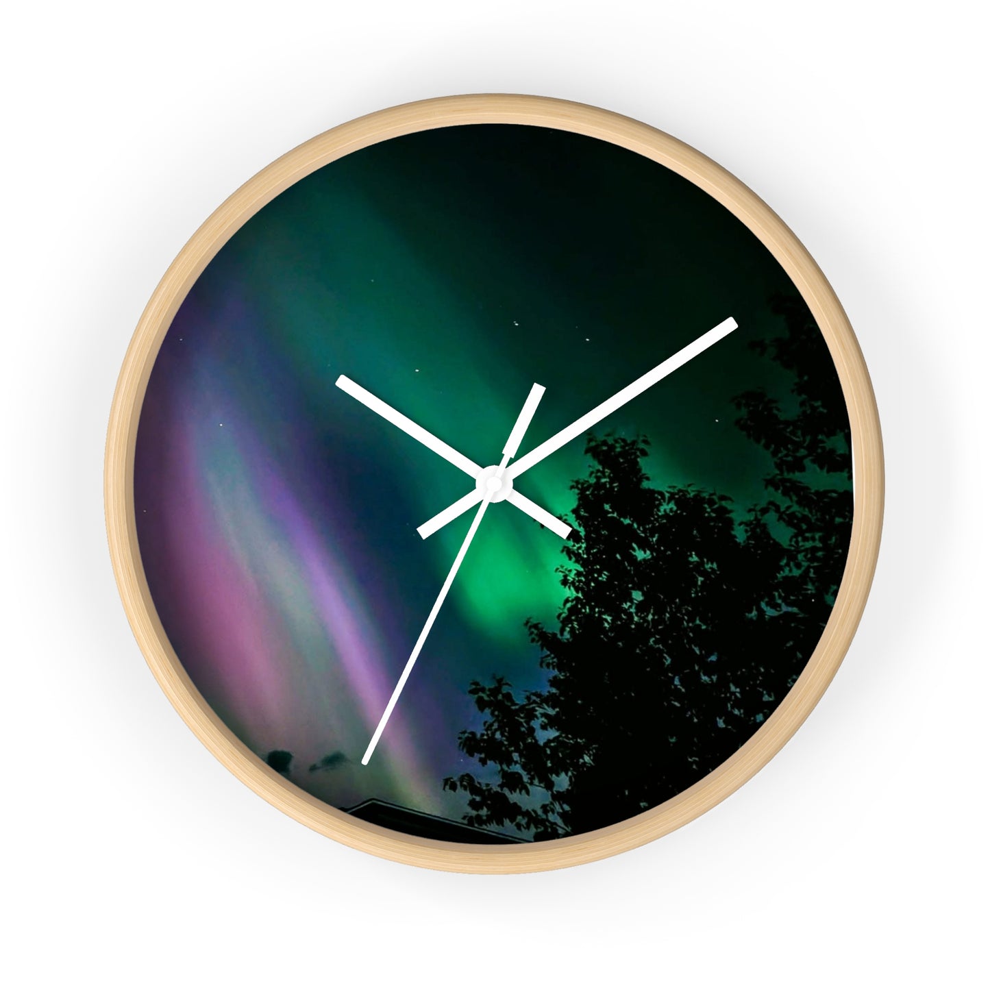 Aurora Night Sky Wall Clock — Northern Lights Landscape Decor