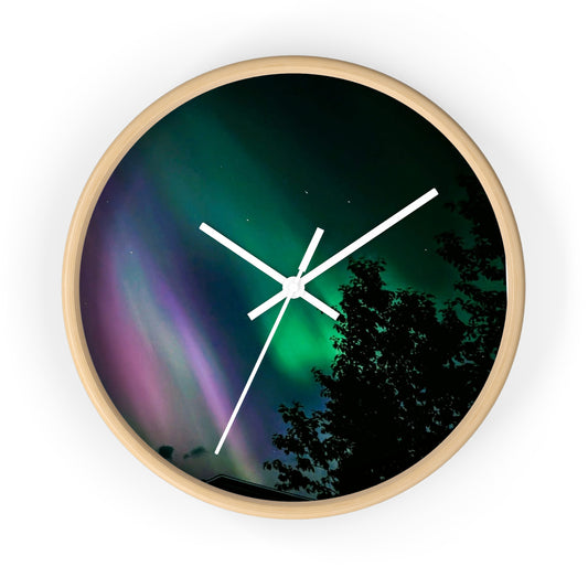 Aurora Night Sky Wall Clock — Northern Lights Landscape Decor