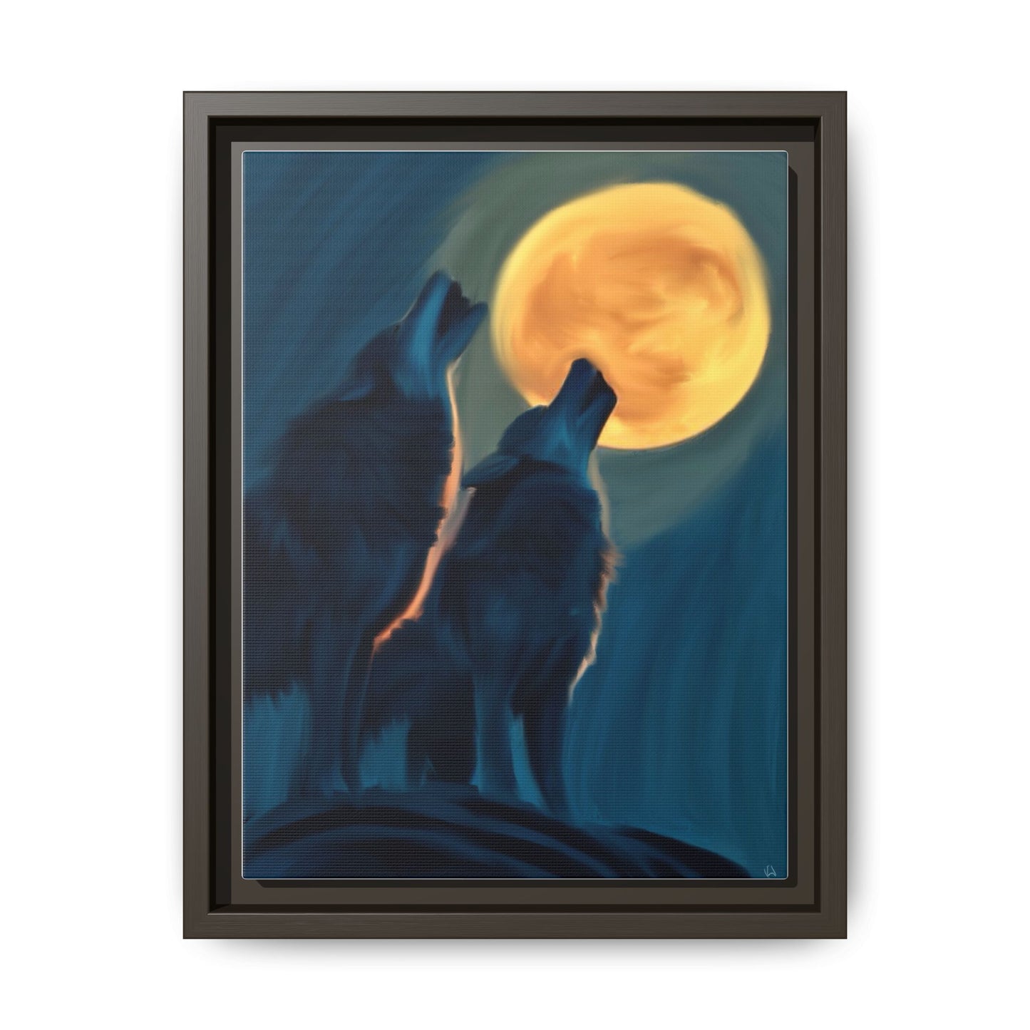 Howling Wolves at Moon Matte Canvas - Framed Wall Art