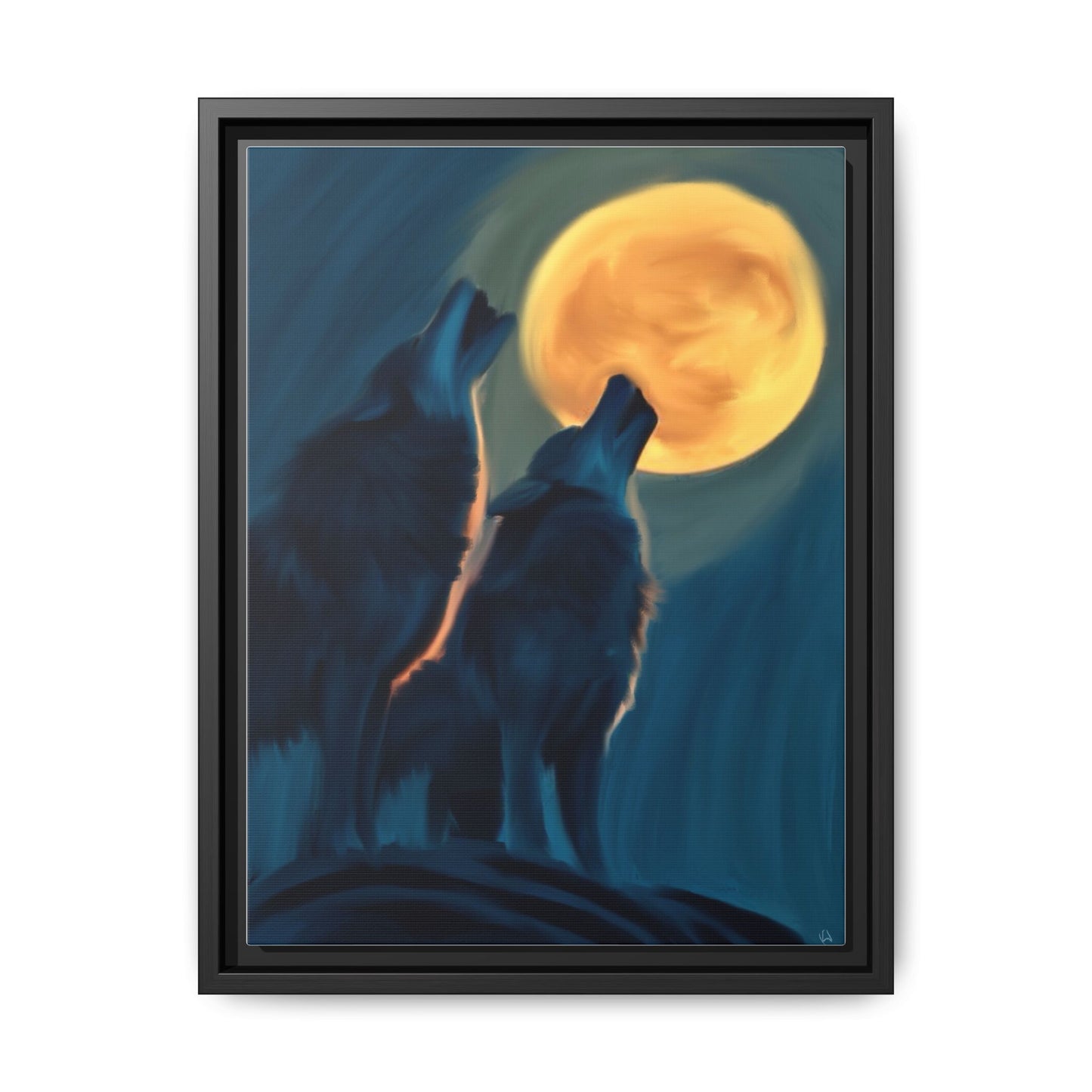 Howling Wolves at Moon Matte Canvas - Framed Wall Art