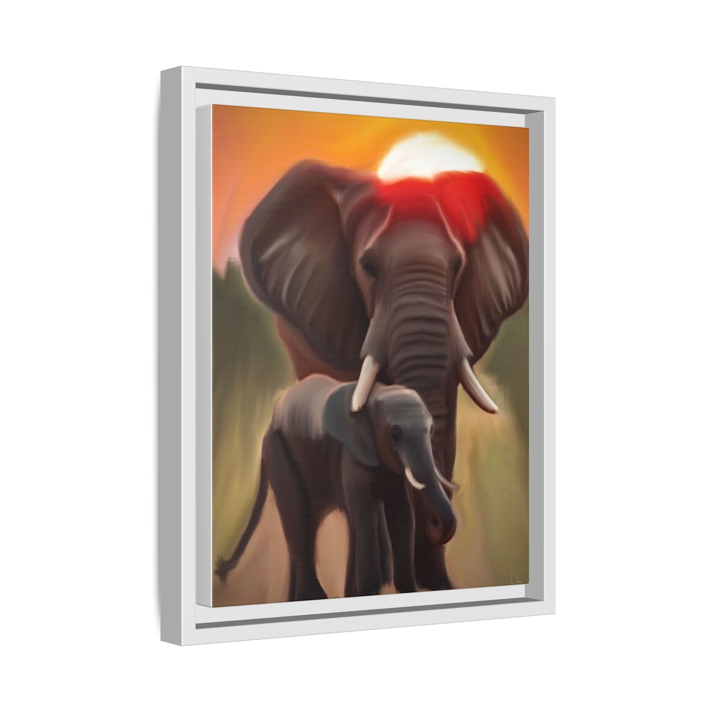 Elephant Sunset Matte Canvas Print (Framed)