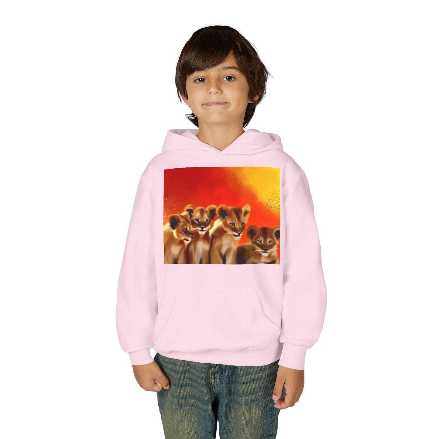 Youth Hoodie — Cute Lion Cub Pack Graphic (Sunset Colors)