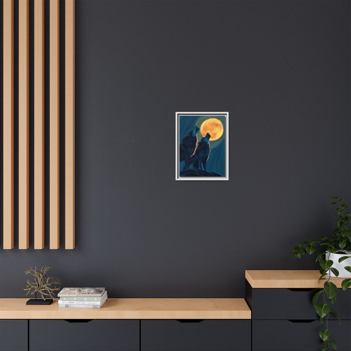 Howling Wolves at Moon Matte Canvas - Framed Wall Art
