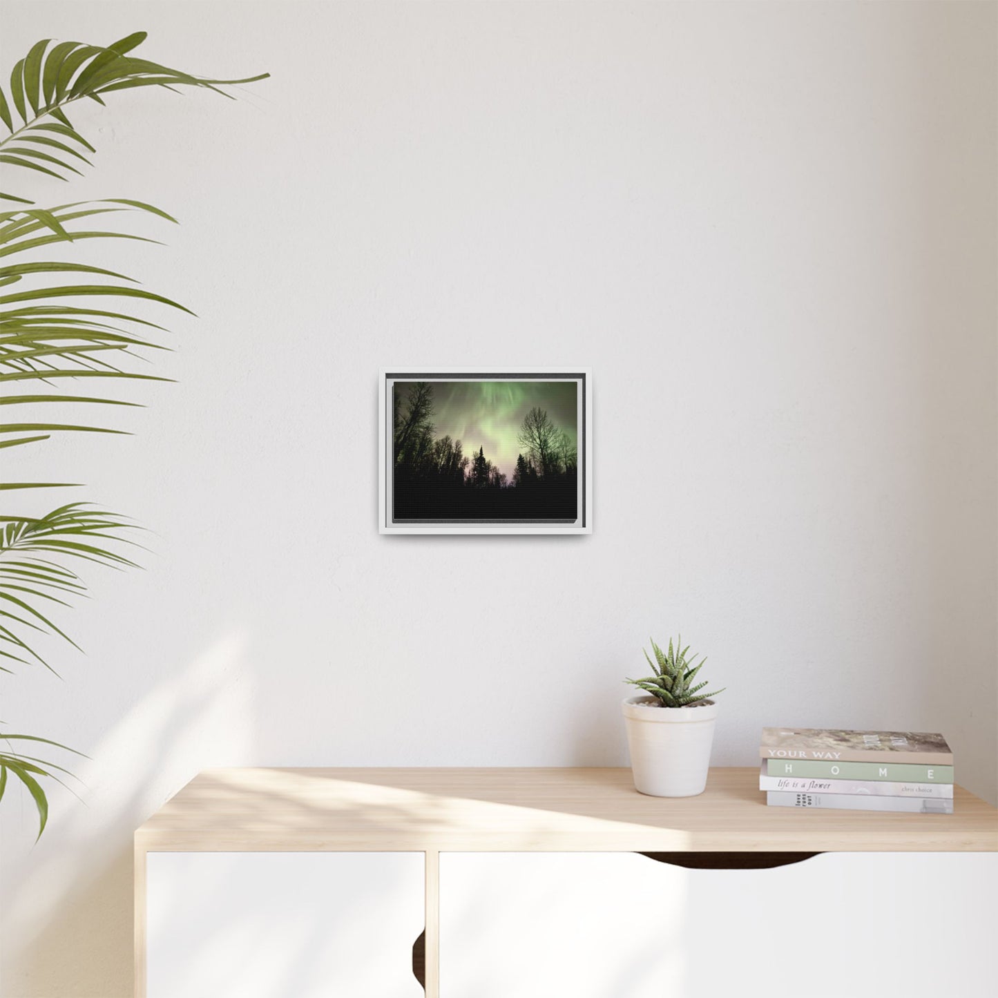 Aurora Forest Matte Canvas Framed Wall Art — Northern Lights Landscape