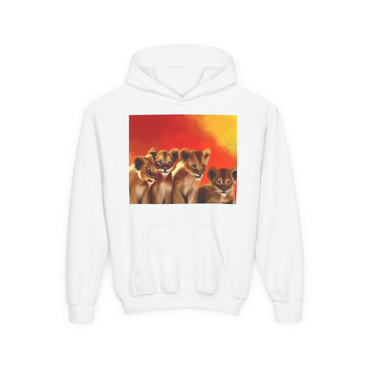 Youth Hoodie — Cute Lion Cub Pack Graphic (Sunset Colors)