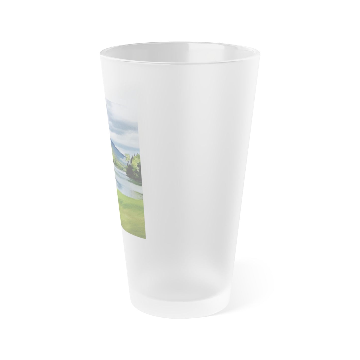 Frosted Pint Glass 16oz – Serene Lakeside Landscape Beer Tumbler
