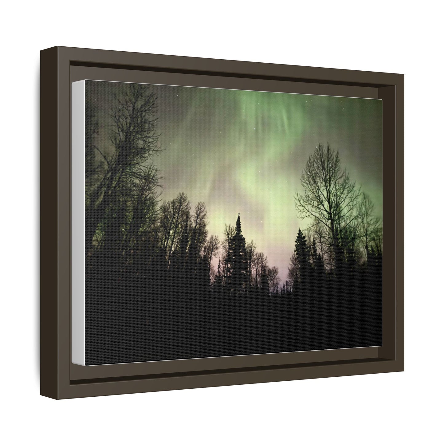 Aurora Forest Matte Canvas Framed Wall Art — Northern Lights Landscape