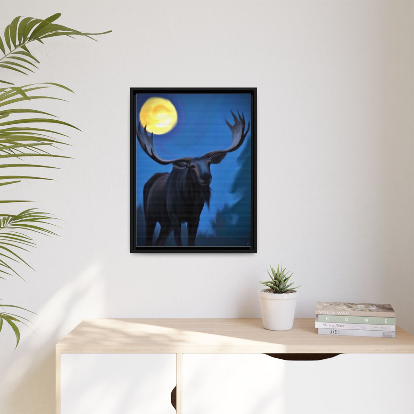 Framed Moose Moon Matte Canvas Wall Art