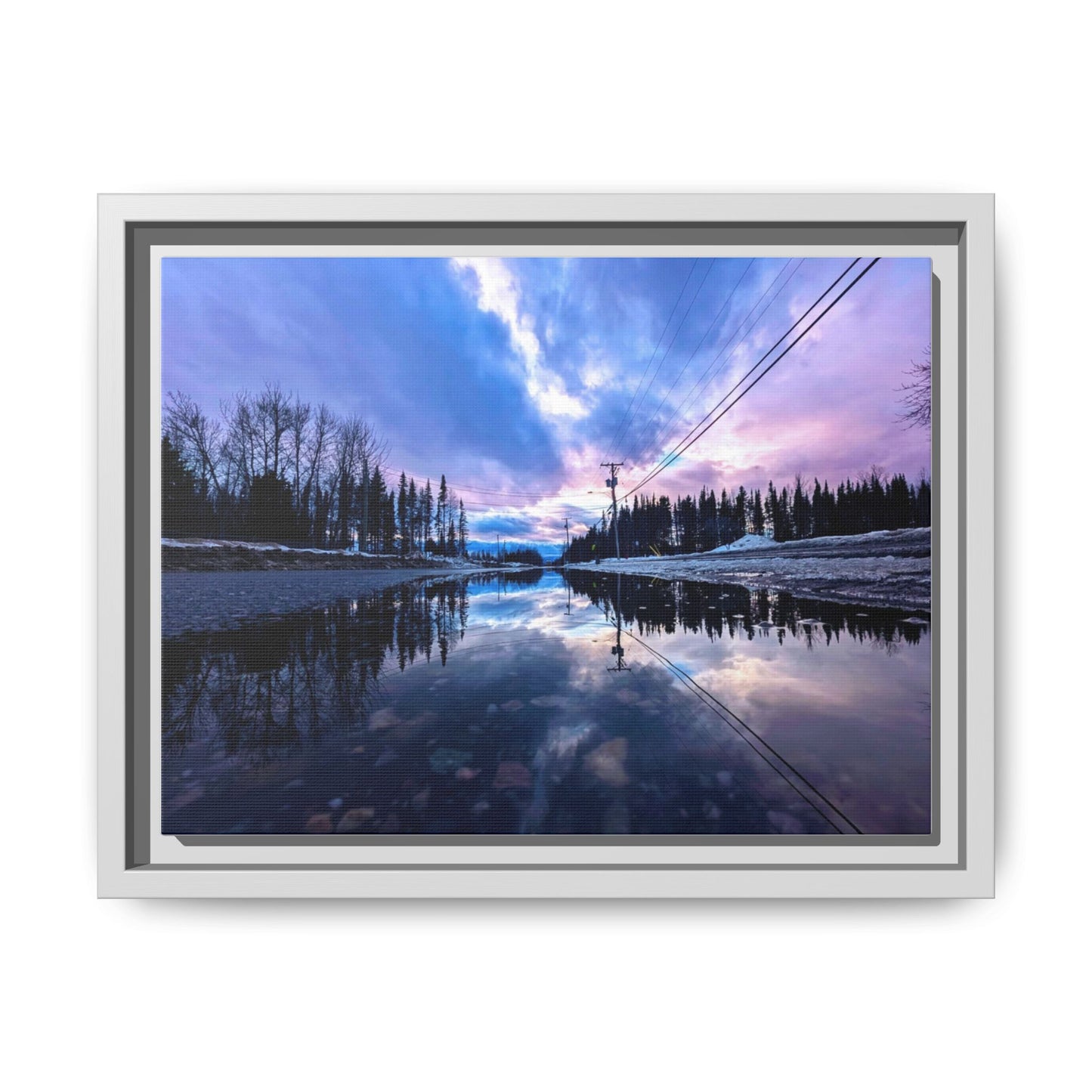 Framed Matte Canvas Print — Winter Lake Sunset Landscape