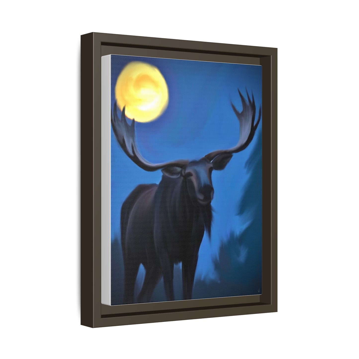 Framed Moose Moon Matte Canvas Wall Art