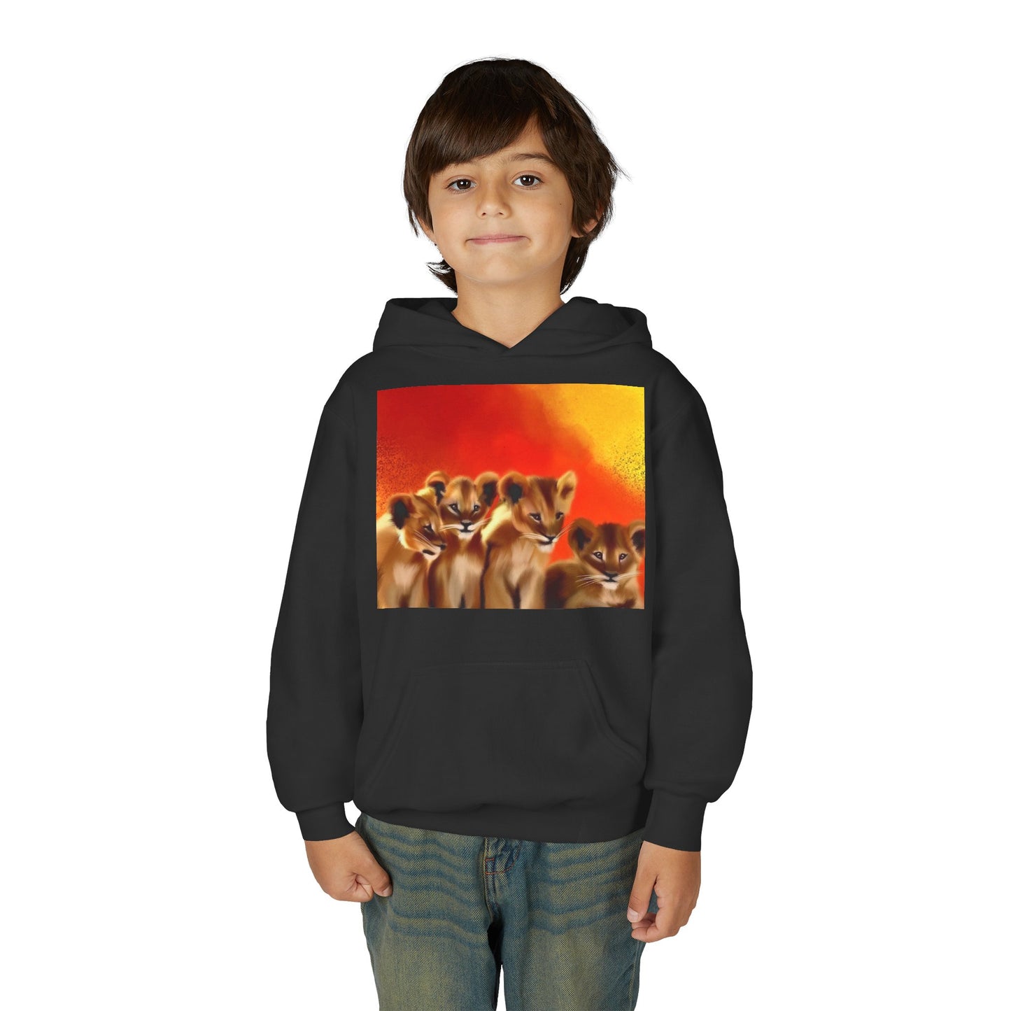 Youth Hoodie — Cute Lion Cub Pack Graphic (Sunset Colors)