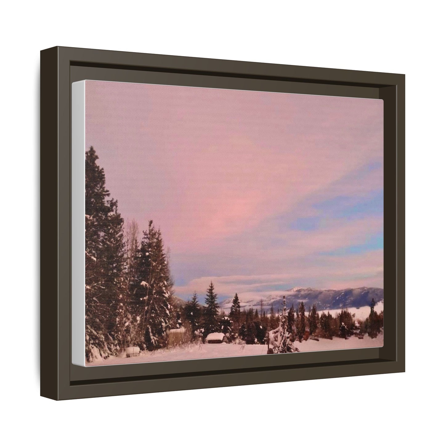 Framed Matte Canvas Print — Pink Winter Sunset Landscape