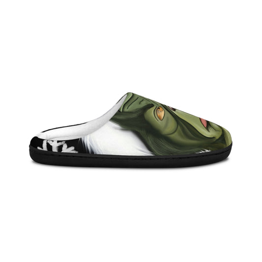 Men's Slippers — Green Monster Face Indoor Cozy House Slippers