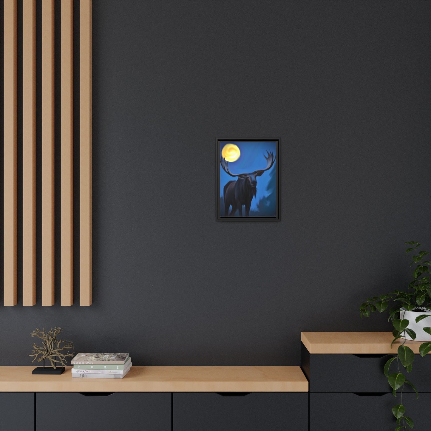 Framed Moose Moon Matte Canvas Wall Art