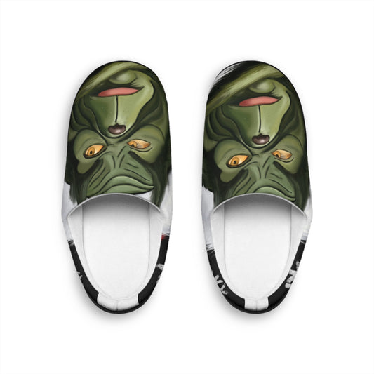 Men's Slippers — Green Monster Face Indoor Cozy House Slippers
